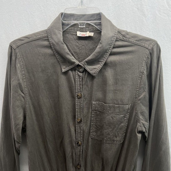 FAHERTY Arlie Jumpsuit Women Medium Green Linen Blend Long Sleeve Stretch - Picture 8 of 16